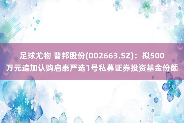 足球尤物 普邦股份(002663.SZ)：拟500万元追加认购启泰严选1号私募证券投资基金份额