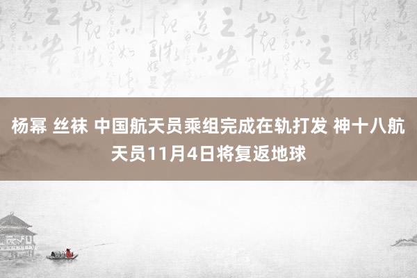 杨幂 丝袜 中国航天员乘组完成在轨打发 神十八航天员11月4日将复返地球