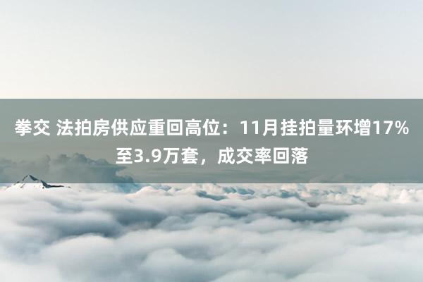 拳交 法拍房供应重回高位：11月挂拍量环增17%至3.9万套，成交率回落