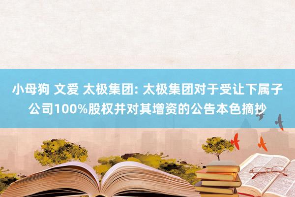 小母狗 文爱 太极集团: 太极集团对于受让下属子公司100%股权并对其增资的公告本色摘抄