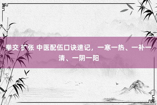 拳交 扩张 中医配伍口诀速记，一寒一热、一补一清、一阴一阳